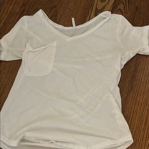 White V-Neck T-Shirt with Pocket